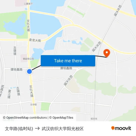 文华路(临时站) to 武汉纺织大学阳光校区 map