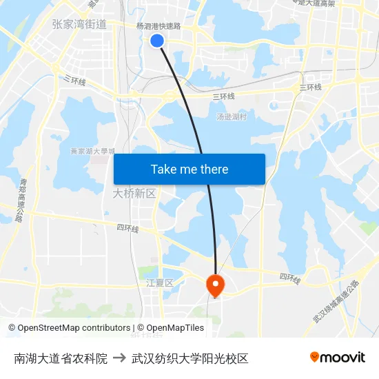 南湖大道省农科院 to 武汉纺织大学阳光校区 map