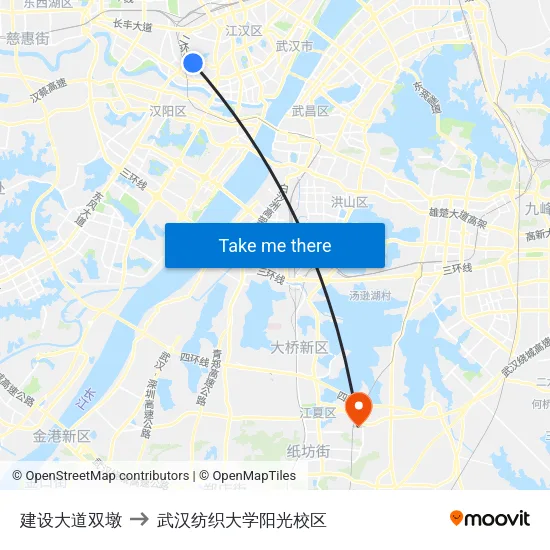 建设大道双墩 to 武汉纺织大学阳光校区 map