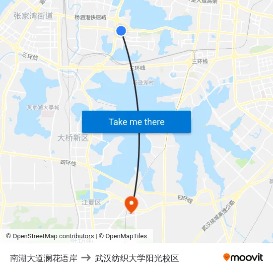 南湖大道澜花语岸 to 武汉纺织大学阳光校区 map