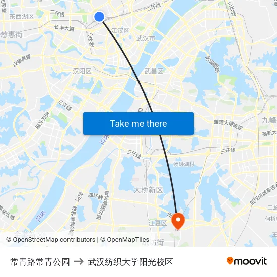 常青路常青公园 to 武汉纺织大学阳光校区 map