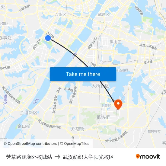 芳草路观澜外校城站 to 武汉纺织大学阳光校区 map