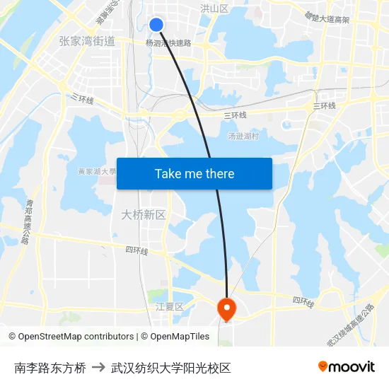 南李路东方桥 to 武汉纺织大学阳光校区 map