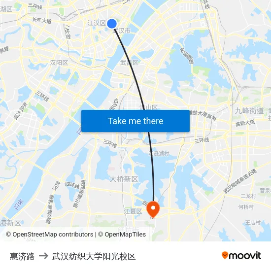 惠济路 to 武汉纺织大学阳光校区 map