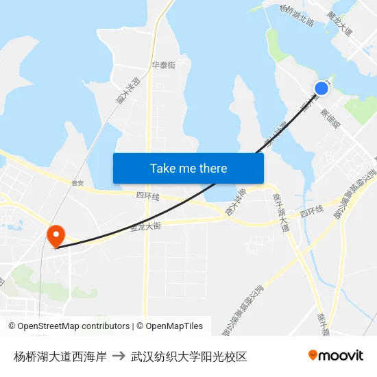 杨桥湖大道西海岸 to 武汉纺织大学阳光校区 map