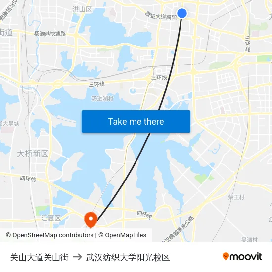 关山大道关山街 to 武汉纺织大学阳光校区 map