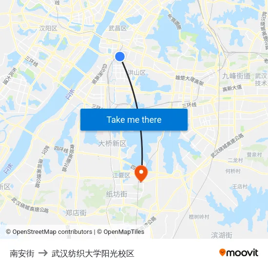 南安街 to 武汉纺织大学阳光校区 map