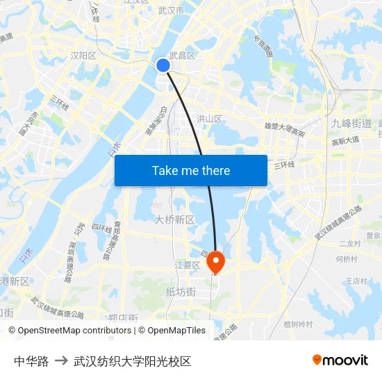 中华路 to 武汉纺织大学阳光校区 map