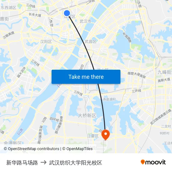 新华路马场路 to 武汉纺织大学阳光校区 map
