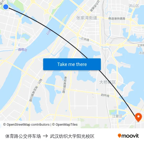 体育路公交停车场 to 武汉纺织大学阳光校区 map