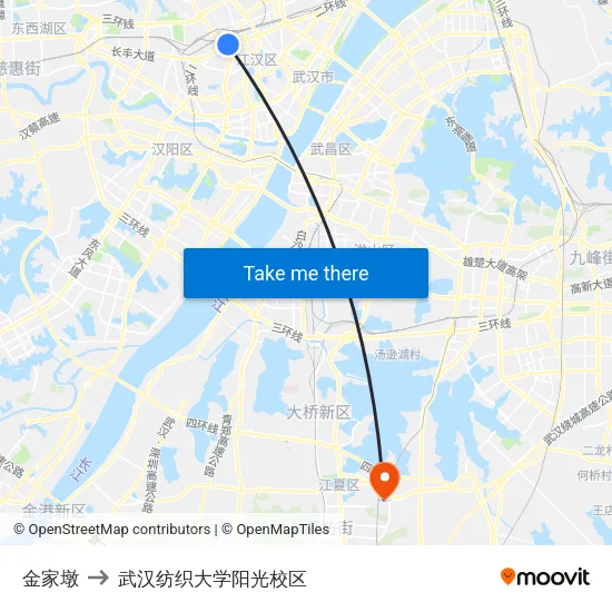 金家墩 to 武汉纺织大学阳光校区 map