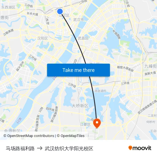 马场路福利路 to 武汉纺织大学阳光校区 map