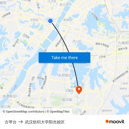 古琴台 to 武汉纺织大学阳光校区 map