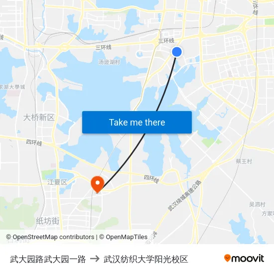 武大园路武大园一路 to 武汉纺织大学阳光校区 map