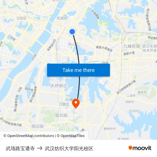 武珞路宝通寺 to 武汉纺织大学阳光校区 map
