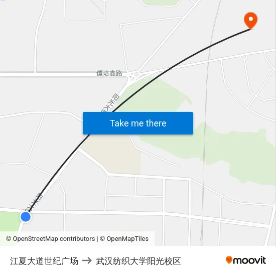 江夏大道世纪广场 to 武汉纺织大学阳光校区 map