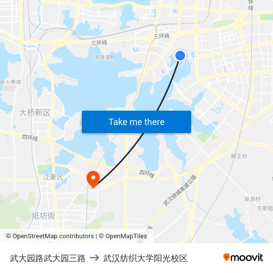 武大园路武大园三路 to 武汉纺织大学阳光校区 map