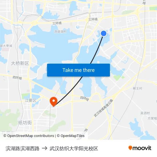 滨湖路滨湖西路 to 武汉纺织大学阳光校区 map