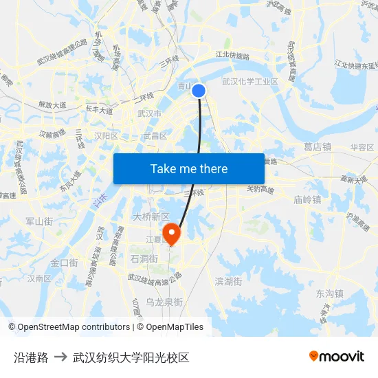 沿港路 to 武汉纺织大学阳光校区 map