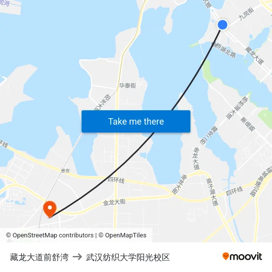 藏龙大道前舒湾 to 武汉纺织大学阳光校区 map