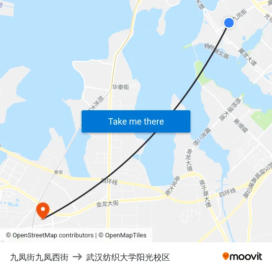 九凤街九凤西街 to 武汉纺织大学阳光校区 map