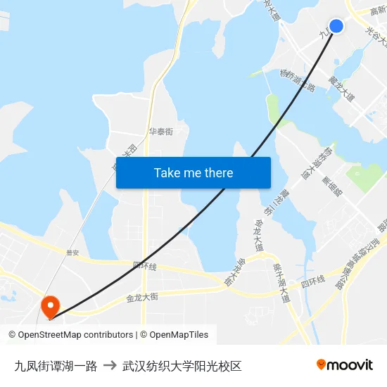九凤街谭湖一路 to 武汉纺织大学阳光校区 map