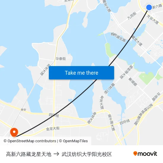 高新六路藏龙星天地 to 武汉纺织大学阳光校区 map