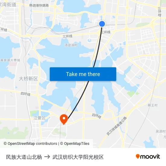 民族大道山北杨 to 武汉纺织大学阳光校区 map