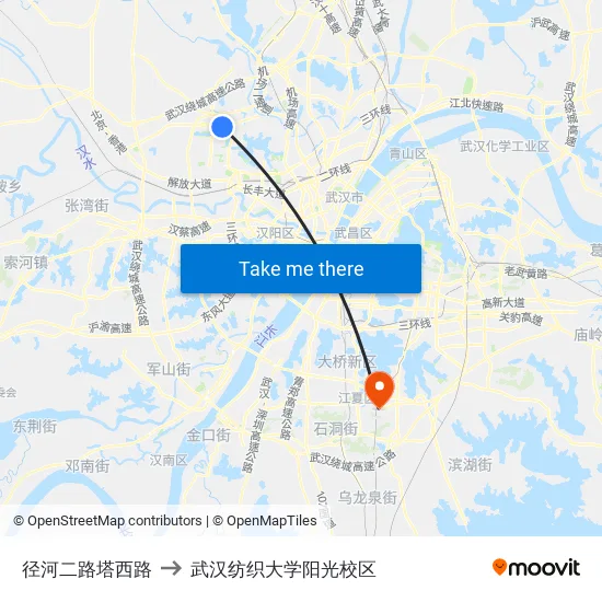 径河二路塔西路 to 武汉纺织大学阳光校区 map