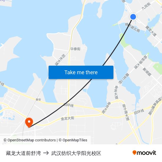 藏龙大道前舒湾 to 武汉纺织大学阳光校区 map