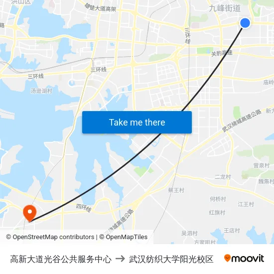 高新大道光谷公共服务中心 to 武汉纺织大学阳光校区 map