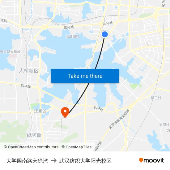 大学园南路宋徐湾 to 武汉纺织大学阳光校区 map
