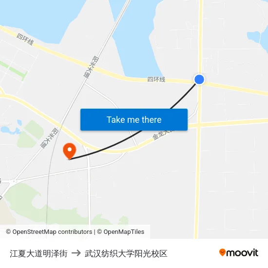 江夏大道明泽街 to 武汉纺织大学阳光校区 map
