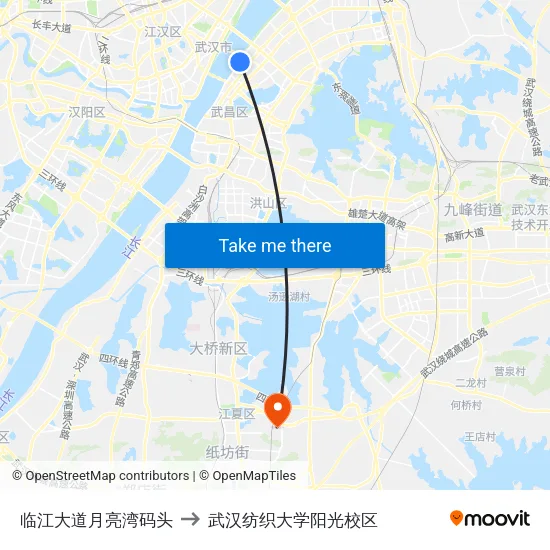 临江大道月亮湾码头 to 武汉纺织大学阳光校区 map