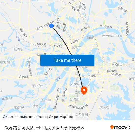 银柏路新河大队 to 武汉纺织大学阳光校区 map