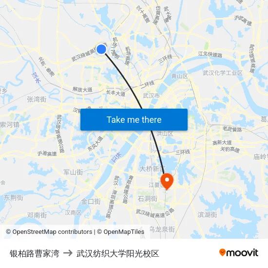 银柏路曹家湾 to 武汉纺织大学阳光校区 map