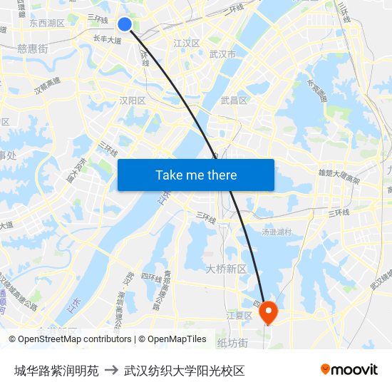 城华路紫润明苑 to 武汉纺织大学阳光校区 map