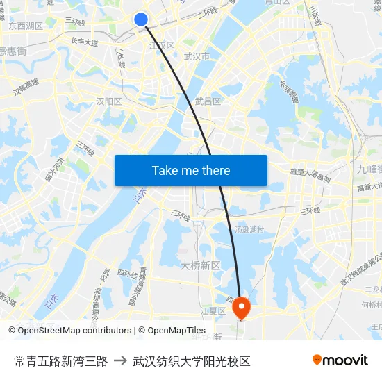 常青五路新湾三路 to 武汉纺织大学阳光校区 map