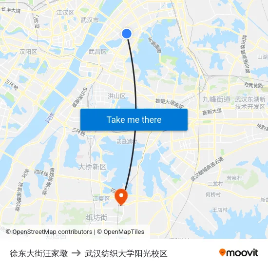 徐东大街汪家墩 to 武汉纺织大学阳光校区 map