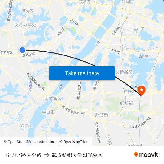 全力北路大全路 to 武汉纺织大学阳光校区 map