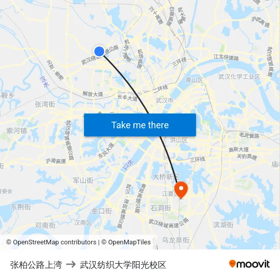 张柏公路上湾 to 武汉纺织大学阳光校区 map
