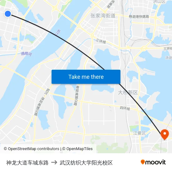 神龙大道车城东路 to 武汉纺织大学阳光校区 map