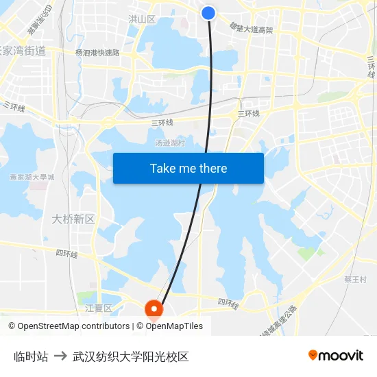 临时站 to 武汉纺织大学阳光校区 map