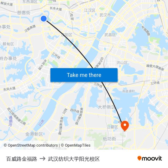 百威路金福路 to 武汉纺织大学阳光校区 map