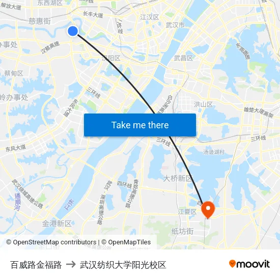 百威路金福路 to 武汉纺织大学阳光校区 map