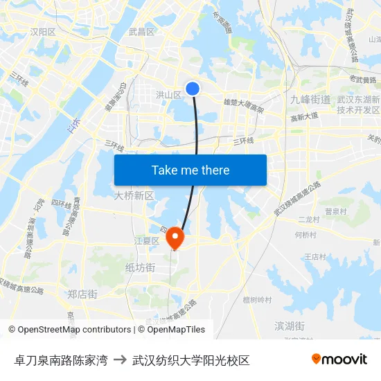 卓刀泉南路陈家湾 to 武汉纺织大学阳光校区 map