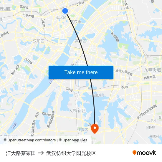 江大路蔡家田 to 武汉纺织大学阳光校区 map