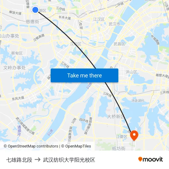 七雄路北段 to 武汉纺织大学阳光校区 map