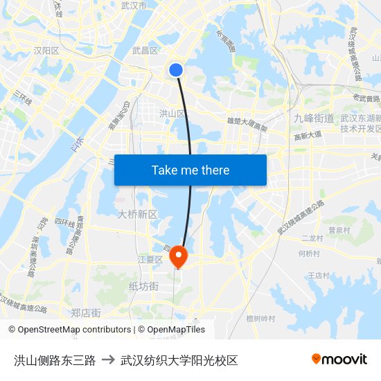 洪山侧路东三路 to 武汉纺织大学阳光校区 map