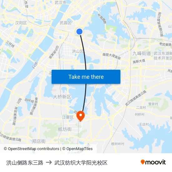 洪山侧路东三路 to 武汉纺织大学阳光校区 map